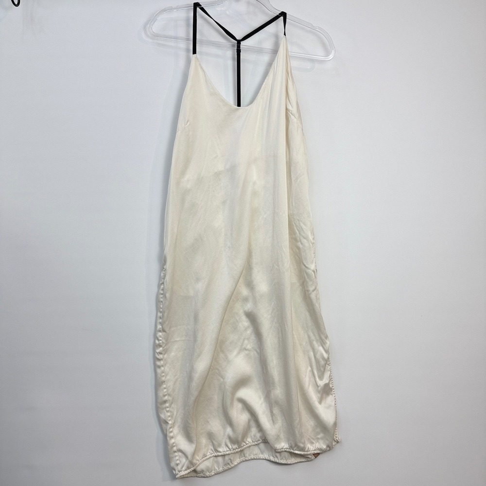 Lunya Silk Slip Dress Womens Large Cream Black T-Back Washable Pockets Excellent